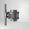 Brass Piping Connector With Metal Bracket On White Tile Background Industrial Design