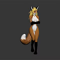 Anthropomorphic Fox Character 3D Rendering with Blonde Hair Orange White Fur Black Ears and Tail