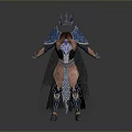 Mythical Warrior Character In Ornate Blue Gold Armor With Creature Details