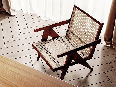 Modern Woven Accent Chair With Wooden Frame And Herringbone Floor In Natural Light 3d model