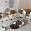 Modern Stylish Sofa Coffee Table Set With Plush Pillows And Round Marble Top 3d model
