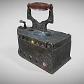 Vintage Electric Iron As Retro Household Appliance With Wooden Handle And Metal Body