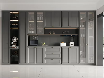Modern Wine Cabinet Design With Glass Doors Built-in Lighting And Storage 3d model