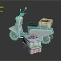 Light Blue Scooter With Delivery Boxes Featuring Red And Blue Logos 3d model