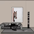Horse Head Painting Framed in Living Room Peeking Through Wooden Frame with Soft Background