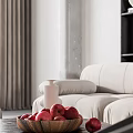 Modern Living Room Interior With Gray Arched Walls Beige Sofa And Unique Pendant Light