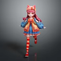 3D Anime Girl Character With Cat Ears Hat Pink Hair And Colorful Outfit
