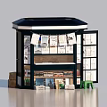 Traditional Street Newsstand Displaying Newspapers Magazines With Black Roof And Green Stool