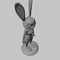 3D Rabbit Character Model With Long Ears Blue Outfit And White Base