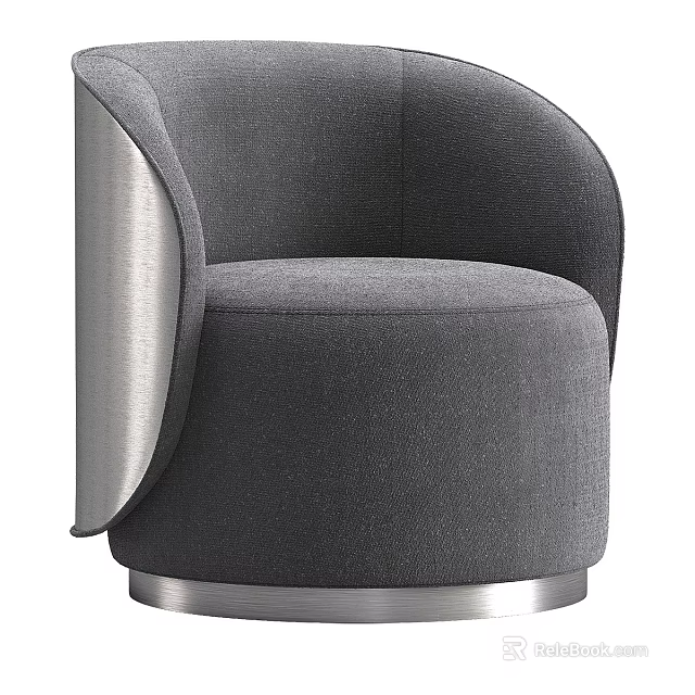 Elegant Modern Gray Upholstered Accent Chair With Silver Metal Round Base 3d model 
