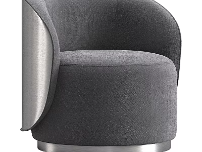 Elegant Modern Gray Upholstered Accent Chair With Silver Metal Round Base 3d model