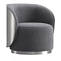 Elegant Modern Gray Upholstered Accent Chair With Silver Metal Round Base