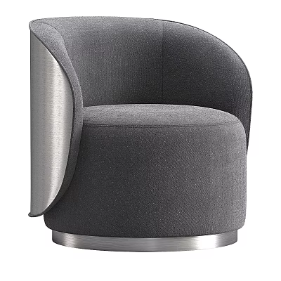 Elegant Modern Gray Upholstered Accent Chair With Silver Metal Round Base 3d model