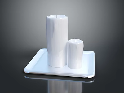 White Decorative Candles Placed On Minimalist Square Tray For Home Decoration 3d model
