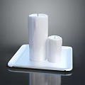 White Decorative Candles Placed On Minimalist Square Tray For Home Decoration