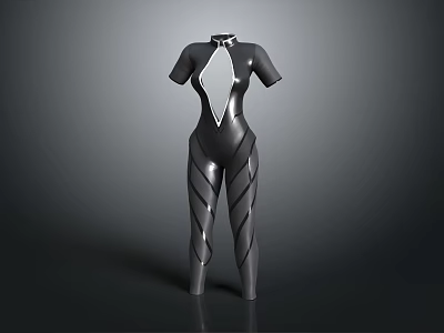 Modern Black Bodysuit Sculpture With Diamond Pattern Smooth Surface Short Sleeves And High Neck 3d model