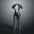 Modern Black Bodysuit Sculpture With Diamond Pattern Smooth Surface Short Sleeves And High Neck