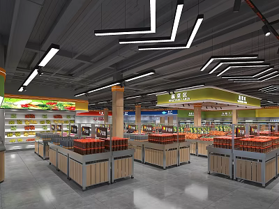 Modern Supermarket Interior With Fresh Produce Section Shelves Spacious Layout And Lighting 3d model