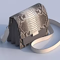 Trendy Silver Gray Snakeskin Design Bag Featuring White Strap And Metallic Hardware