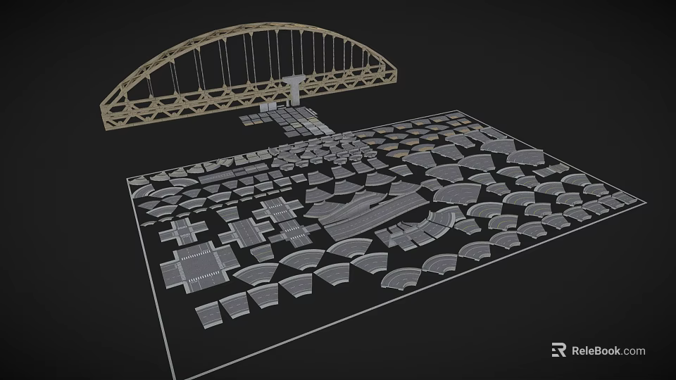 Detailed Scale Architectural Model With Arch Bridge And Urban Building Structures 3d model 