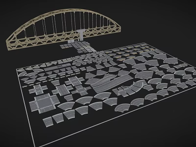 Detailed Scale Architectural Model With Arch Bridge And Urban Building Structures 3d model