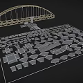 Detailed Scale Architectural Model With Arch Bridge And Urban Building Structures 3d model