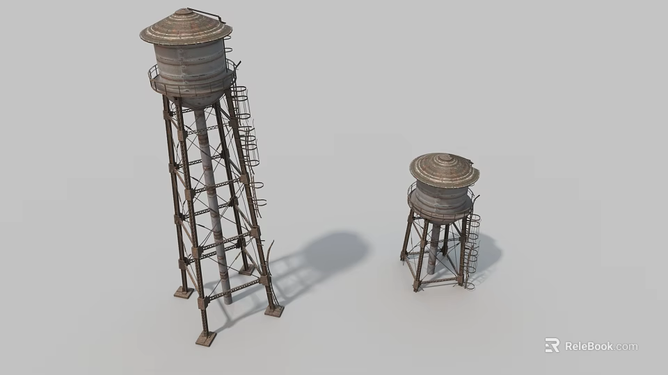 Industrial Water Towers As Heavy Duty Equipment With Metal Frames And Ladders 3d model 