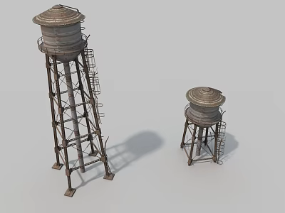 Industrial Water Towers As Heavy Duty Equipment With Metal Frames And Ladders 3d model