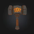 Double Sided Stone Hammer Weapon With Glowing Orange Runes And Wooden Handle