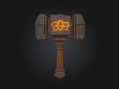 Double Sided Stone Hammer Weapon With Glowing Orange Runes And Wooden Handle 3d model