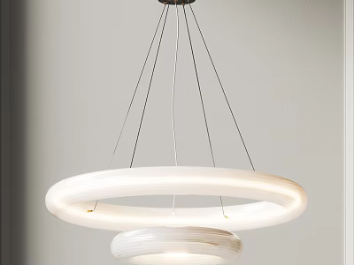 Modern White Double Ring Chandelier With Sleek Metal Hanging Wires And Elegant Design 3d model