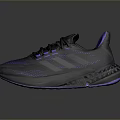 Contemporary Black Sneakers With Purple Blue Accents Mesh Design And Athletic Sole Details