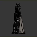 Black Sequined Evening Gown with Elegant Back Design and Flowing Silhouette