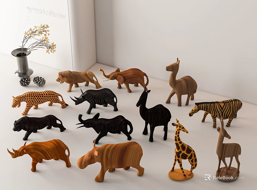 Wooden Animal Dolls Collection With Various Shapes Like Lion Elephant Giraffe For Kids Play 3d model 