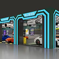 Car Dealership Car Detailing Workshop With Multiple Bays And Parked Colorful Cars