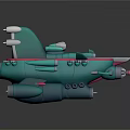 Teal Colored Spaceship 3D Model With Orange Glowing Engines And Detailed Parts