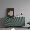 Green Wavy Entryway Console Cabinet with Decorative Figurine and Ring Light 3d model