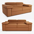 Modern Brown Leather Double Sofa With Comfortable Seats And Armrests 3d model