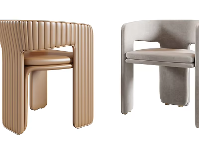 Brown Light Gray Accent Chairs With Vertical Striped Design Modern Minimalist Fabric Leather Upholstery 3d model