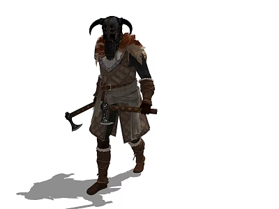 Fantasy Game Movie Character With Horned Helmet Leather Armor And Axe 3d model