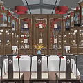 Traditional Chinese Restaurant Interior With Red Lanterns Classic Architecture And Dining Tables