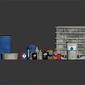 Other Storage Containers Featuring Stackable Units Blue Drum Small Plastic Bottles And Metal Basin 3d model