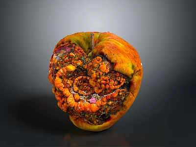 Detailed View of Rotten Apple with Moldy Spots and Decayed Flesh on Dark Background 3d model