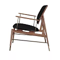Modern Lounge Chair with Wooden Frame Black Upholstered Cushion Armrest Ergonomic Design for Home Living Room
