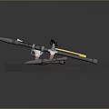 Tactical Military Missile Launcher With Yellow Section And Gray Body Mounted On Stand