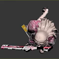 Game Character With Pink Long Hair Holding Pink White Long Gun Kneeling On One Knee