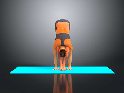 Human Body Organs And Hair In Yoga Inversion Pose On Blue Mat 3d model