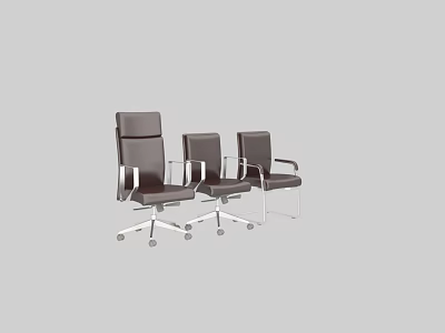 Modern Brown Office Chairs with Metal Frame and Swivel Wheels Set of Three 3d model