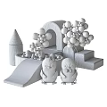 Colorful Kids Play Equipment With Slide Ball Pit Penguin Dolls Flower Balloons And Castle Structure