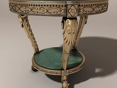 Classic Carved Round Side Table With Golden Frame Green Tabletop And Elegant Legs 3d model